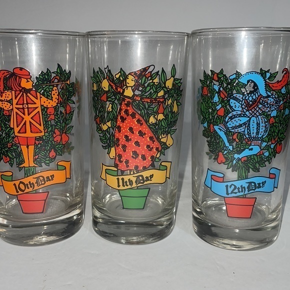 Vintage Set 12 Days of Christmas Glasses by Indiana Glass - Full‎ Set 12oz - Picture 5 of 5